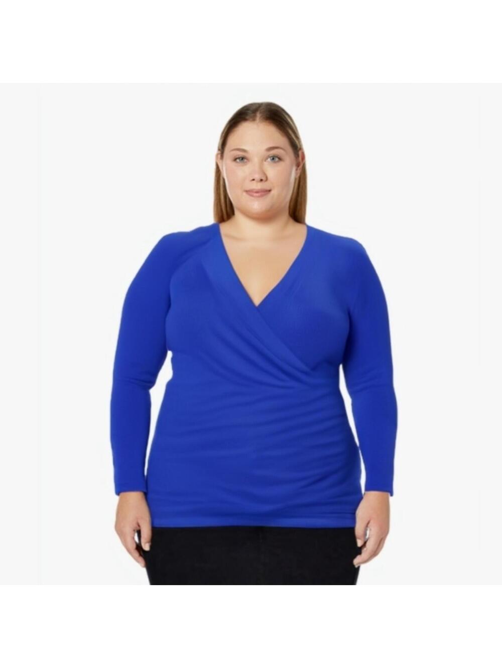 Plus Size Royal Blue Long Sleeve Wrap Top